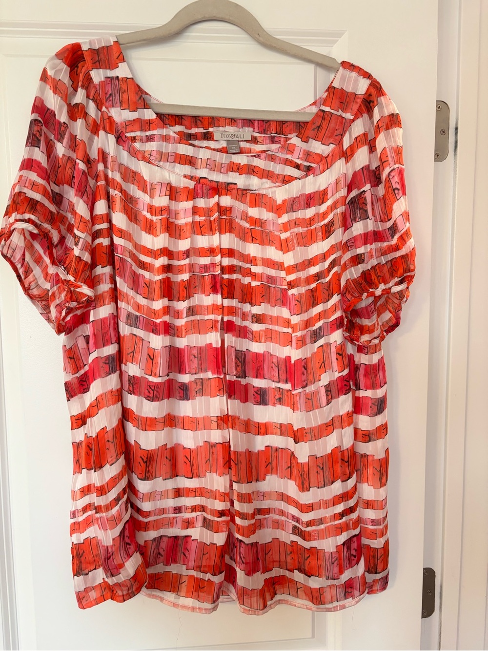 Red & Pink Striped Women's Peasant Top